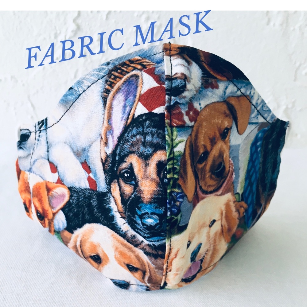 FACE MASK 💯% COTTON DOGS MOTIF BLUE CREAM GREEN - Picture 3 of 9